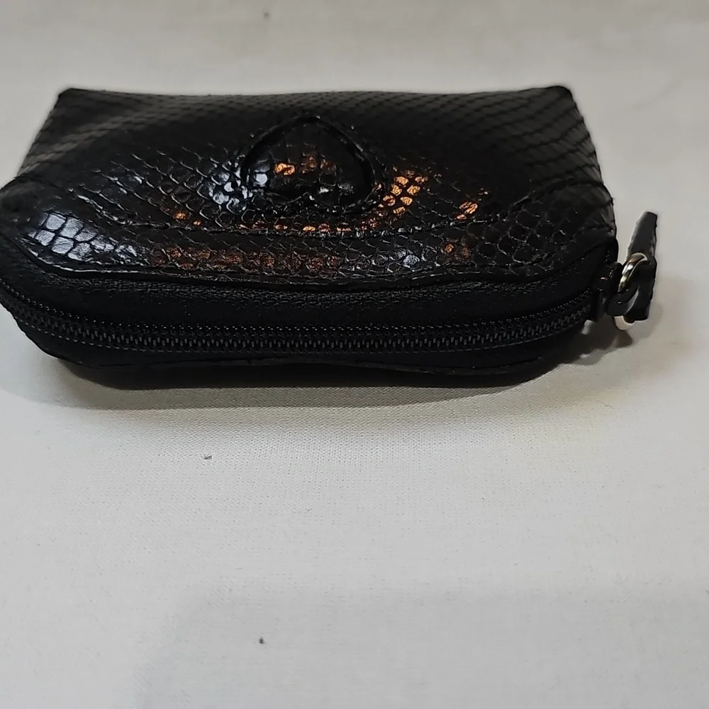 Brighton Black Leather Python Snakeskin Mini Wallet Coin Purse - Picture 3 of 7